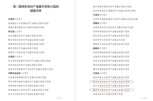 安博网页版编制的金溪县、于都县农村产业融合发展示范园成功入选“第三批国家农村产业融合发展示范园”创建名单